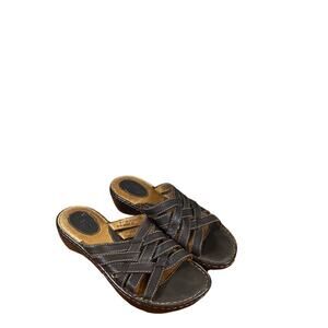 Born Dark Brown Leather Woven Crisscross Sandals Women Sz 8